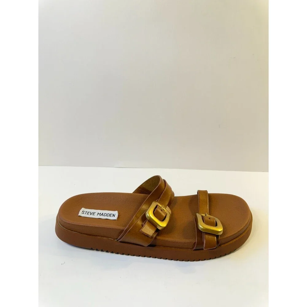 Steve Madden Womens Sandals Brown Gold Buckle US 9.5
